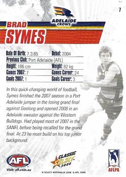 2008 Select AFL Classic #7 Brad Symes Back
